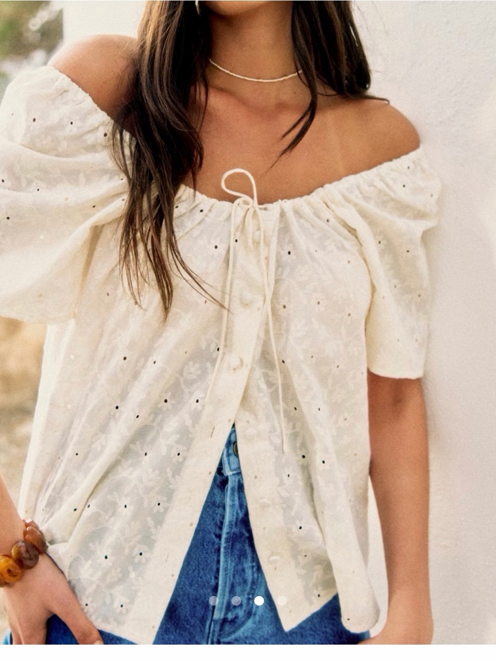 Sezane Vikaly Blouse Embroidered Cream - Size 6 Like New